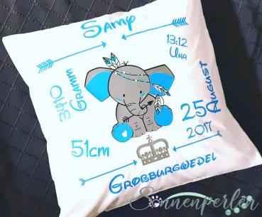 Geburtskissen Elefant Blau